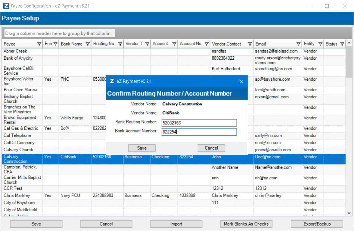 Confirm Payee Bank Information